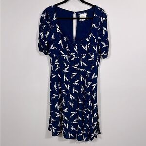 Maeve Anthropologie Fern Blue Mini Ruched Sleeves Butterfly Print Dress Size 10